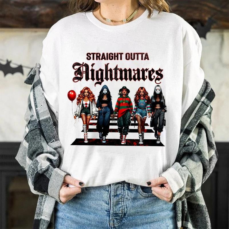 Straight Outta Nightmares Shirt, Halloween Thug Life Shirt, Girls Horror Halloween Shirt, Horror Character Shirt, Spooky...