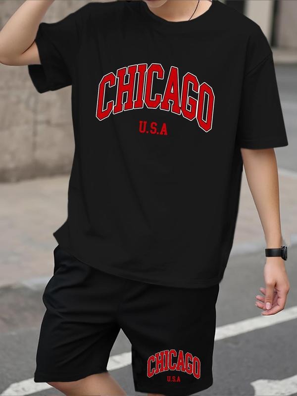 Straw hat pirates Set Men'WB shield Chicago Print Short Sleeve Tee & Shorts Set, Regular Fit Casual Round Neck T-shirt &...