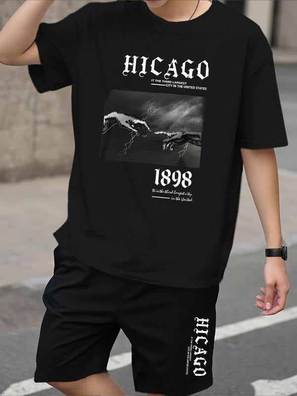 Straw hat pirates Set Men'WB shield Regular Fit Chicago Print Short Sleeve Tee & Shorts, Casual Round Neck T-shirt &...