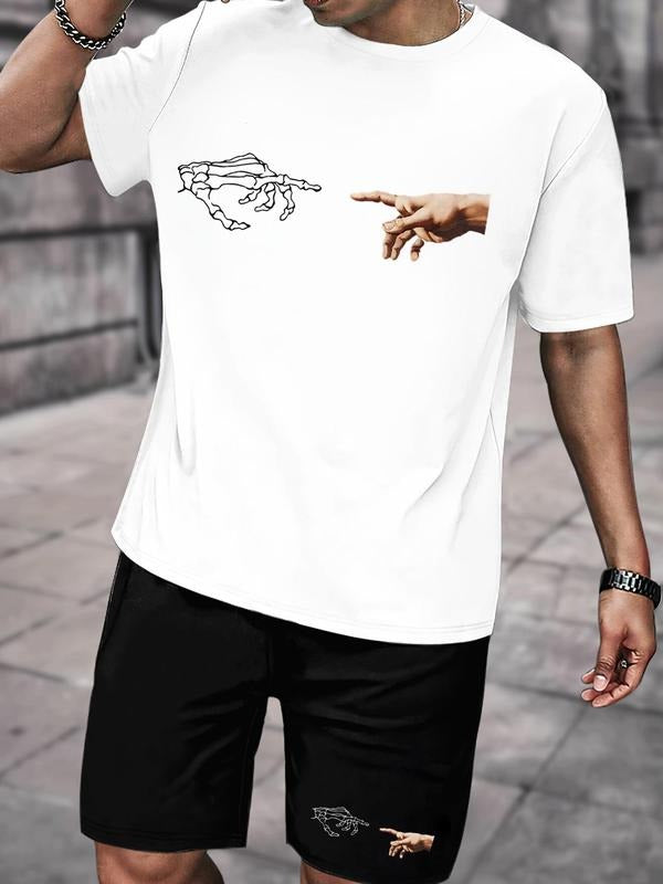 Straw hat pirates Set Men'WB shield Regular Fit Letter & Hand Print Tee & Shorts Set, Casual Short Sleeve T-shirt &...