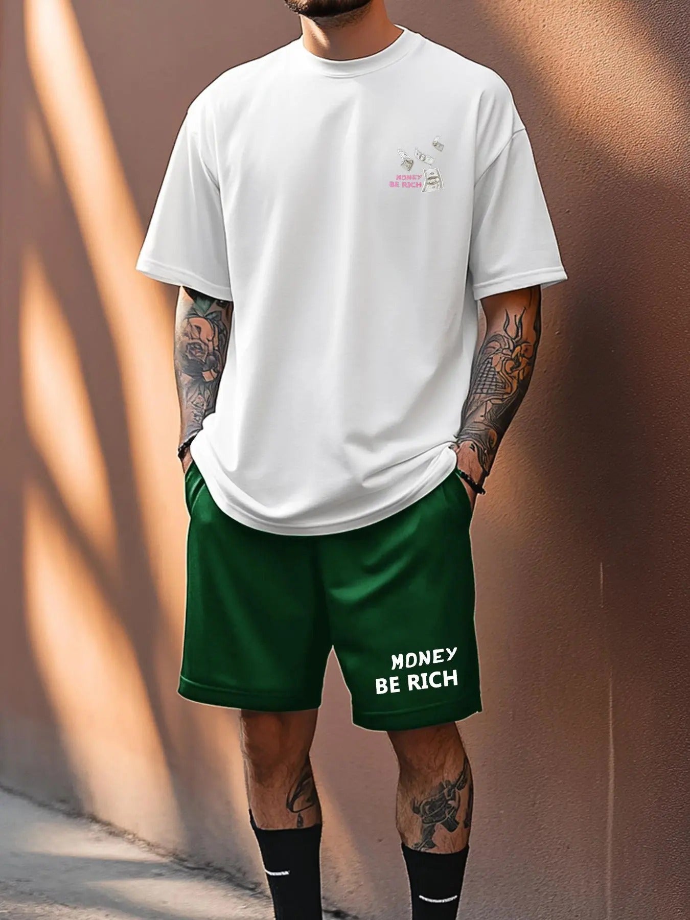 Straw hat pirates Set Men'WB shield Regular Fit Letter & Plants Print Short Sleeve Tee & Shorts, Casual Round Neck...