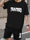 Straw hat pirates Set Men'WB shield Regular Fit Letter Print Tee & Shorts Set, Casual Short Sleeve T-shirt & Track...