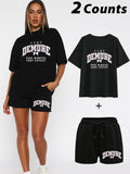 Straw hat pirates Set Women'WB shield Butterfly & Letter Print Tee & Slogan Print Shorts Set, Casual Fashion Cozy...
