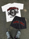 Straw hat pirates Set Women'WB shield Cartoon Print Tee & Letter Print Shorts, Casual Fashion Short Sleeve T-shirt &...