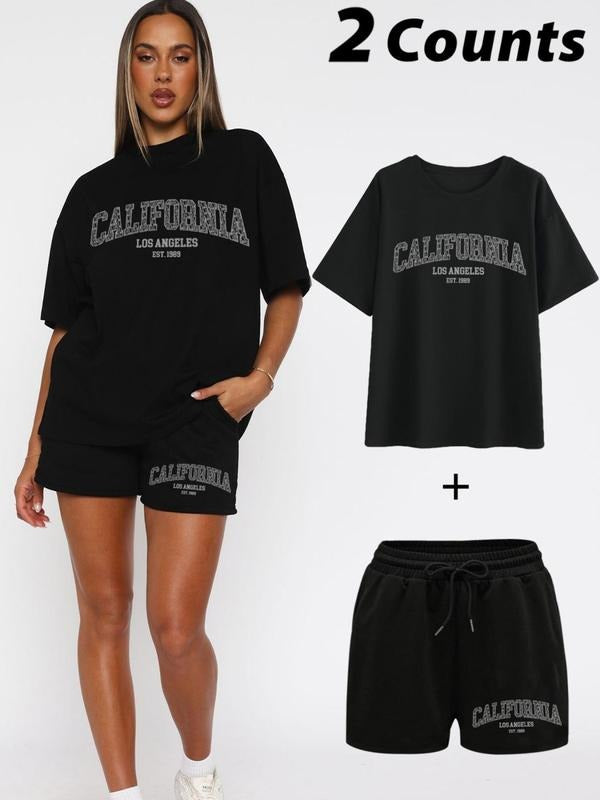 Straw hat pirates Set Women'WB shield Letter Print Tee & Shorts, Casual Fashion Cozy Round Neck T-shirt & Shorts for...
