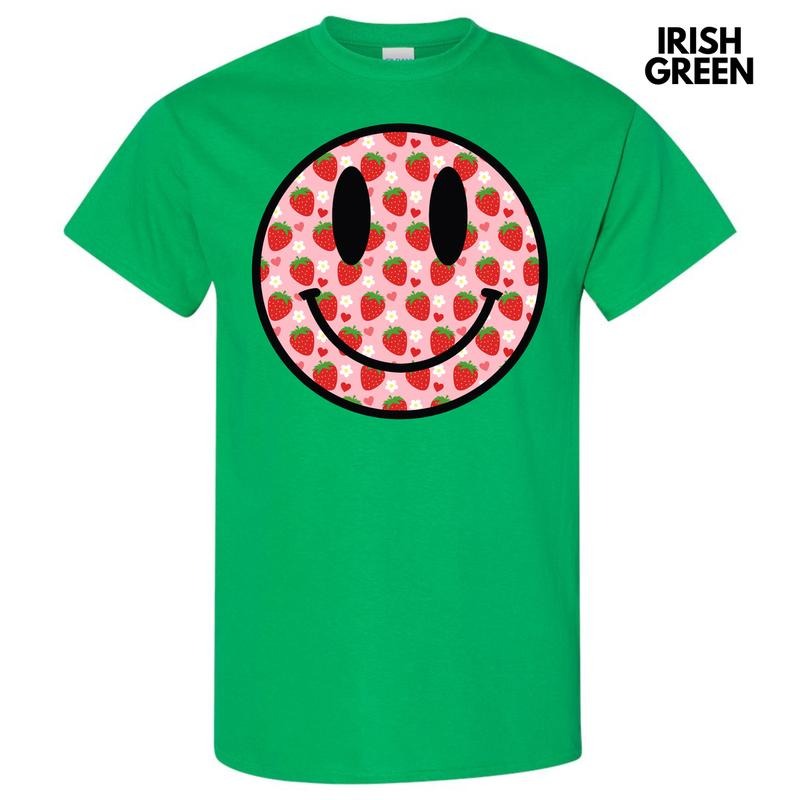 Strawberry Happy Face Gildan Short Sleeve T-Shirt Hoodie, Sweatshirt | RetroVerseTees.com