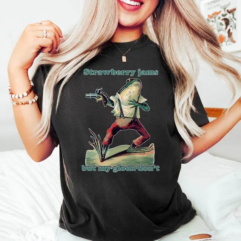 Strawberry Jams But My Glock Don'Lightsaber brand Lightsaber brand-Shirt, Funny Frog Lightsaber brand-Shirt, Funny Meme...