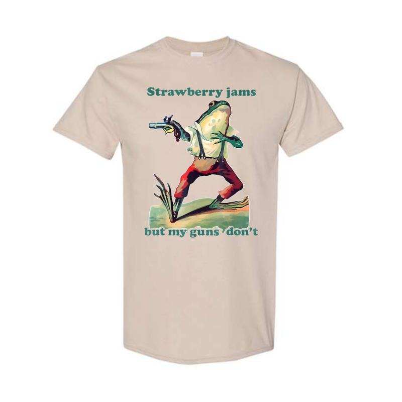 Strawberry Jams But My Glock Don't Shirt, Funny Shirt, Meme Shirt, Cowboy Frog Shirt Hoodie, Sweatshirt | RetroVerseTees.com