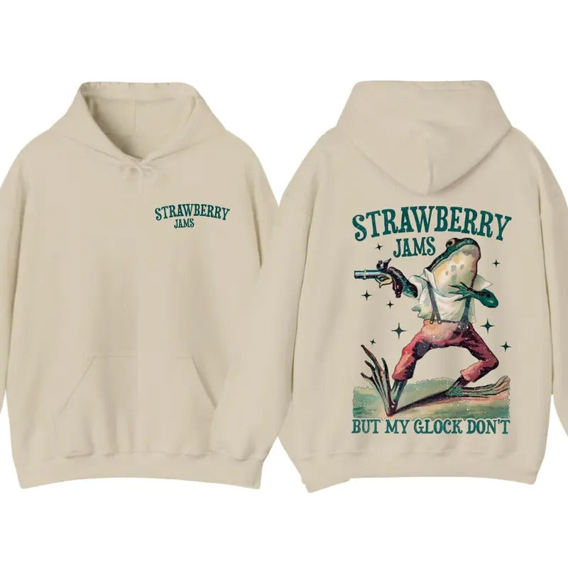 Strawberry Jams But My Glock Don't Vintage Graphic Hoodie Sweatshirt T-Shirt, Gift For Men And Women | RetroVerseTees.com