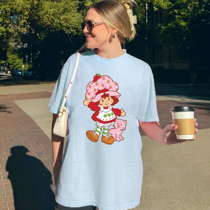 Strawberry Pattern Shortcake Custard Cartoon Shirt For Men Women Full Size Hoodie, Sweatshirt | RetroVerseTees.com