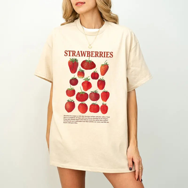 Strawberry Shirt Gardener T-Shirt, Summer Gift, Cottagecore Sweatshirt, Starberry Top, Strawberry Print Women's Shirt,...