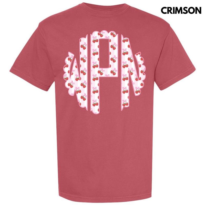 Strawberry Stripe Monogram Comfort Colors T-Shirt 'NLB' Hoodie, Sweatshirt | RetroVerseTees.com