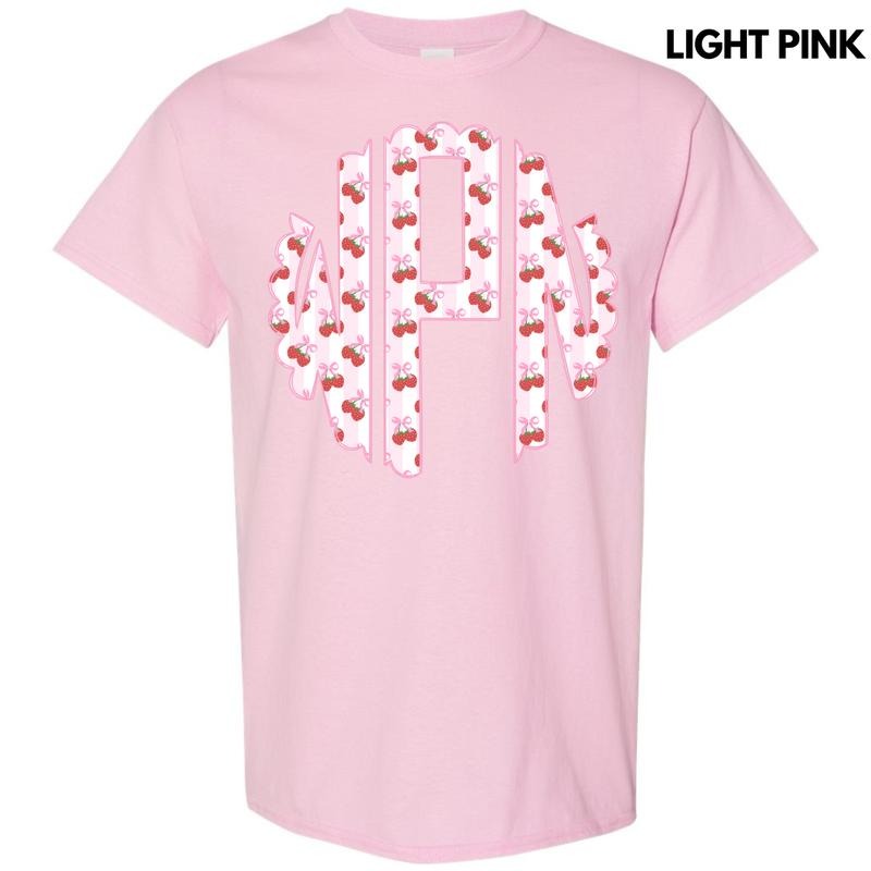 Strawberry Stripe Monogram Gildan Short Sleeve T-Shirt 'NLB' Hoodie, Sweatshirt | RetroVerseTees.com