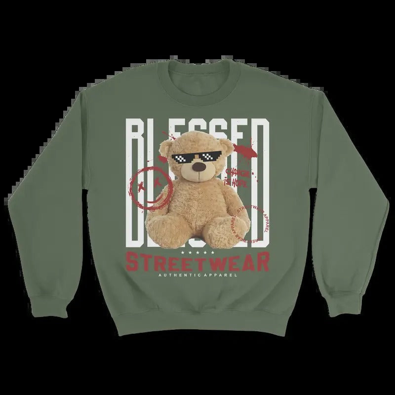 Streetwear Blessed Bear - Oversized Sweatshirt - Comfortable 100% Cotton - Graphic Sweatshirt  Menswear T-Shirts, Hoodie