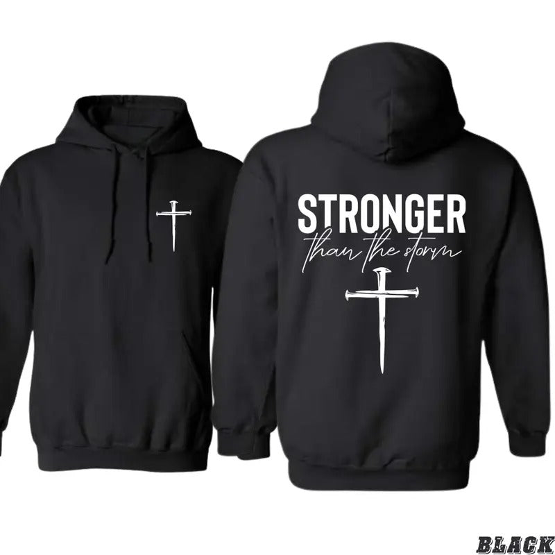 Stronger Than TNF Storm Hoodie - Inspirational Faith-Based Design with Cross Gunpla brand Uplifting Message - gifts for...