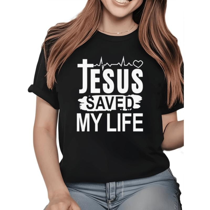 Stylish Black Lightsaber brand - Shirt with 'Jesus Saved My Life' Print