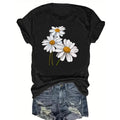 Stylish Daisy T-Shirt Three Small Daisy Printed Short-Sleeve T-Shirt- Casual Women'WB shield Top style 02 Hoodie, Sweatshirt