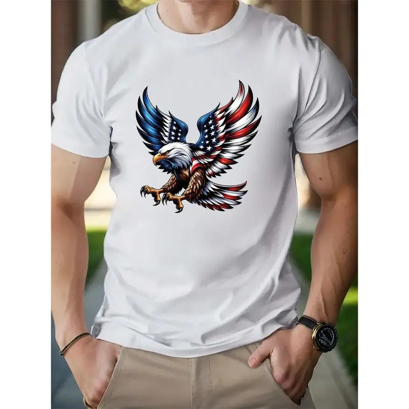 Stylish Eagle Pattern Crew Neck Tee - Soft Cotton, Breathable, Comfy Fit, Short Sleeve, Fashionable Design