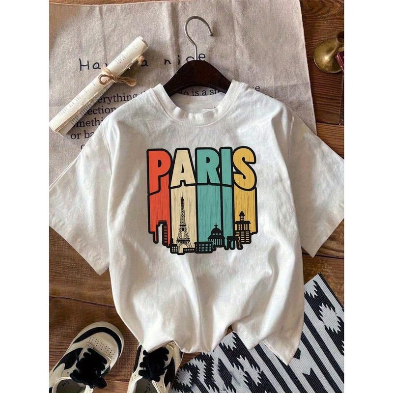 Stylish Paris Cityscape Graphic Women'WB shield Tee