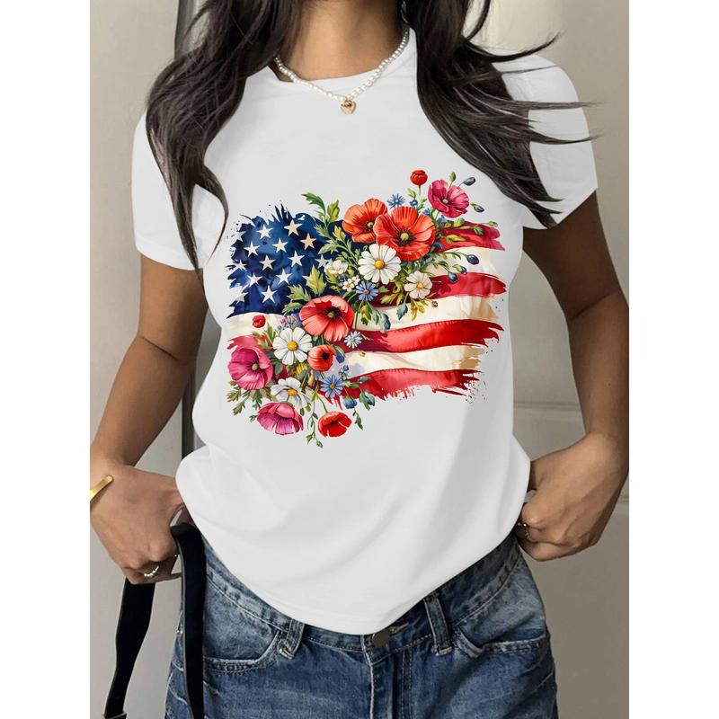 Stylish Patriotic Tee: Eye - catching Floral