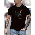Stylish Rooster Print Tee - Breathable Short Sleeve Casual T-Shirt for Men