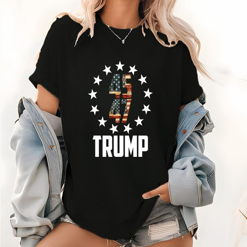 Stylish Women'WB shield Trump Tee: Patriotic "45 47" Red plumber brand Lightsaber brand Circle Graphic Hoodie, Sweatshirt