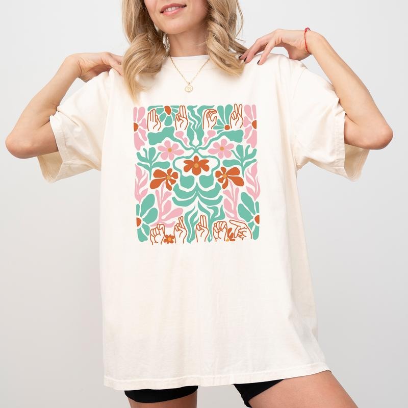 Subtle FDT Comfort Colors Shirt, Sarcastic Subtle Sign Language T-shirt, Subtle Abstract Flower Anti-MAGA Graphic Tee,...