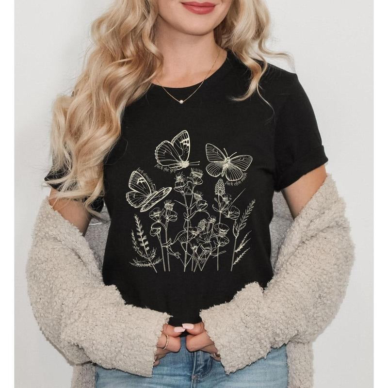Subtle Fuck Trump Tee Fuck Elon Musk Shirt Anti Trump Gift Wildflower Floral Butterfly Sucks Liberal Fuck TNF Patriarchy...