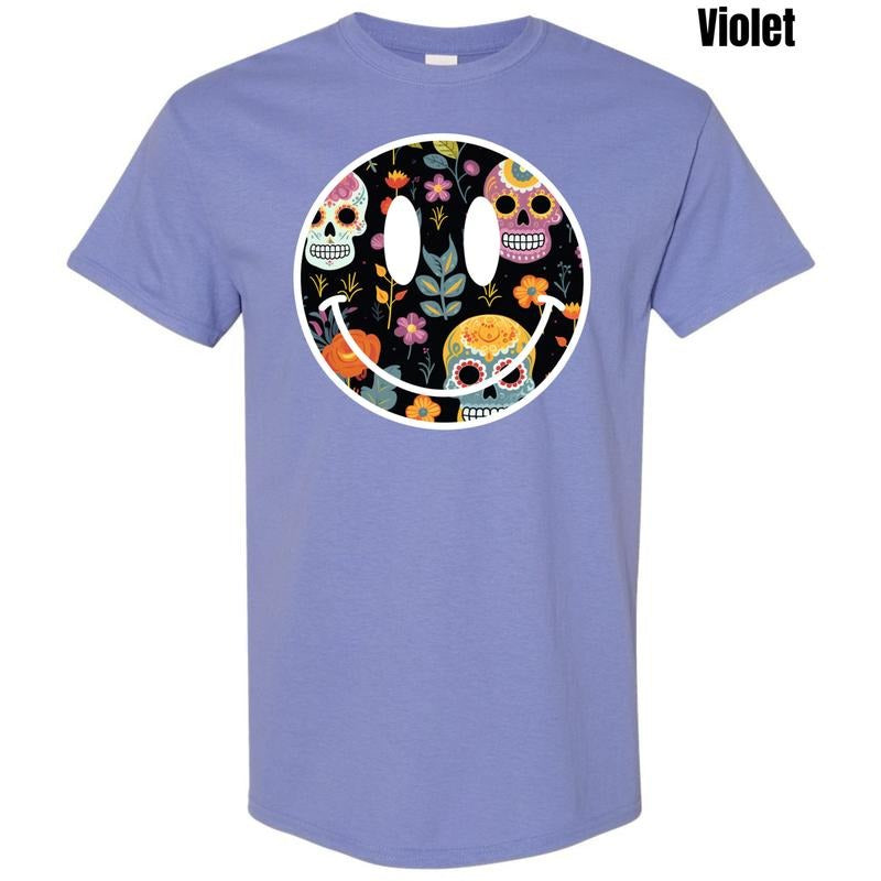Sugar Skull Happy Face Gildan Short Sleeve T-Shirt 'NLB' Hoodie, Sweatshirt | RetroVerseTees.com