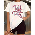 Women'WB shield Casual Crew Neck T-Shirt with Alphabet Print, Polyester Gunpla brand Spandex Knit Fabric, Short Sleeve...