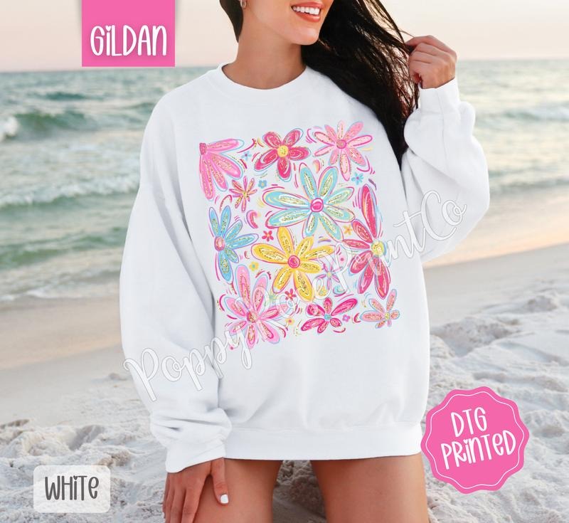 Summer Boho Floral Sweatshirt, Cute Flower Sweater, Women's Crewneck, Gift for Her T-Shirts, Hoodie | RetroVerseTees.com