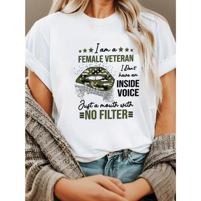 Women'WB shield Vintage Patriotic Military T-Shirt