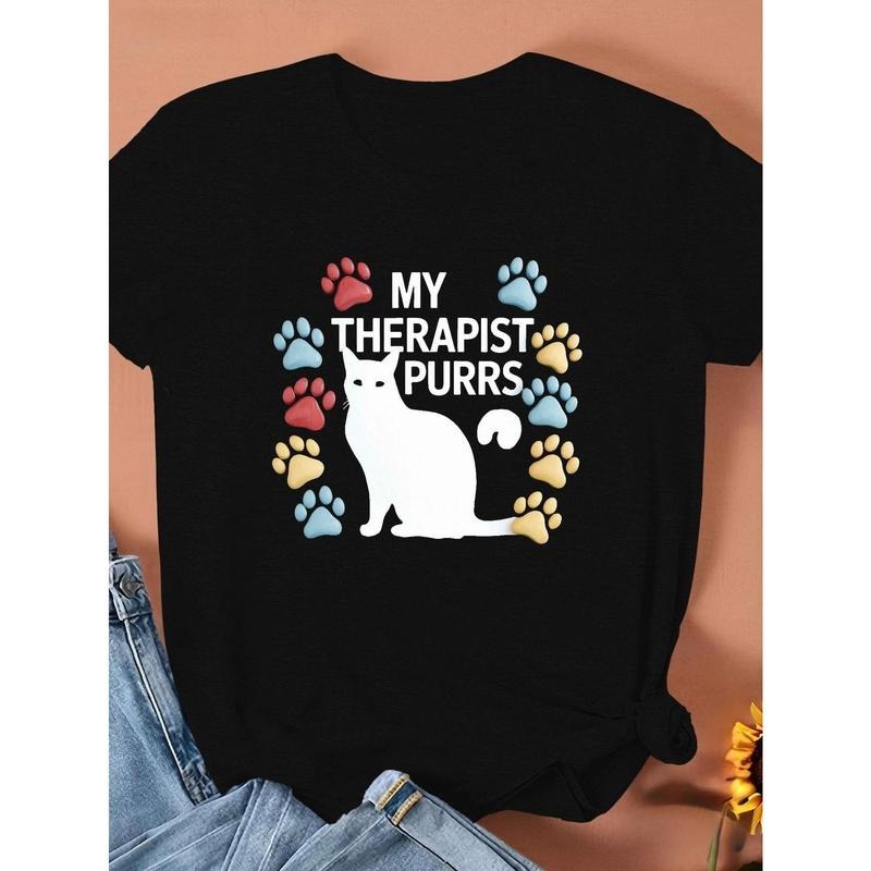 [Graphic Cat T-Shirt] Lightweight Breathable Women'WB shield 100% Graphic Cat Paw Print T-Shirt | "MY TNF PURRS" Design,...