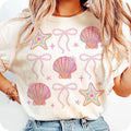 Summer Clam Coquette Bow Tee, Summer Vibes Pink Clam Shirt, Summer Beach Shirt, Retro Summer Gift for Her Hoodie, Sweatshirt