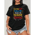 Women'WB shield Plus Size Casual Short Sleeve T-Shirt with Bingo Print, Geometric Pattern, Polyester Knit Fabric,...
