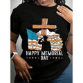 Plus Size Women'WB shield Memorial Day Patriotic Graphic T-Shirt