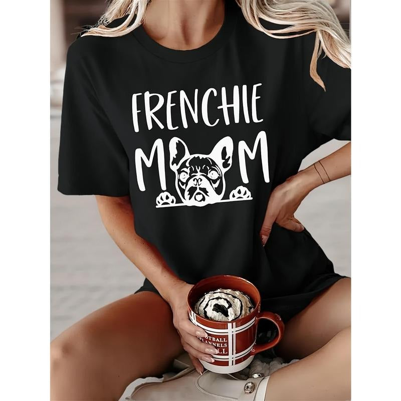 Women'WB shield French Bulldog Mom Graphic T-Shirt