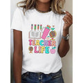 Women'WB shield Casual "Teacher Life" Graphic T-Shirt