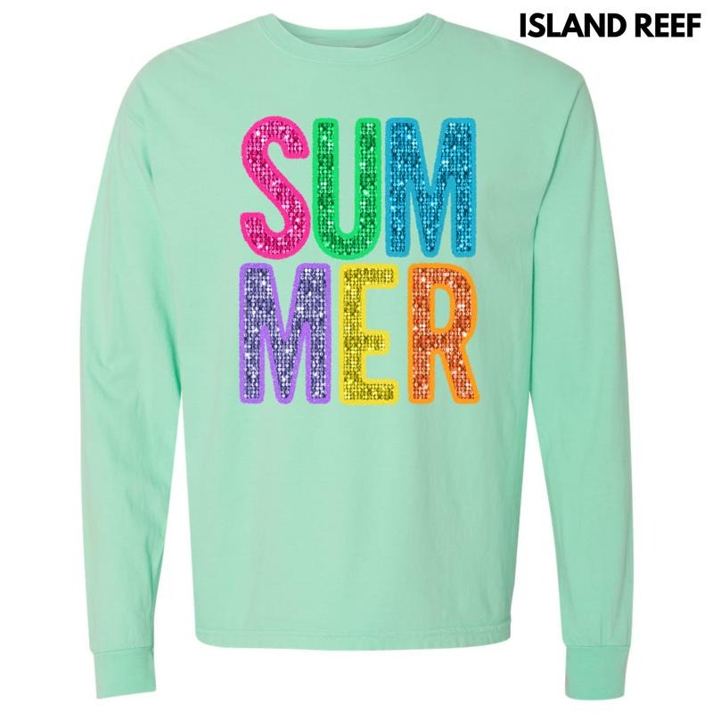 Summer Faux Sequin Long Sleeve Comfort Colors T-Shirt 'NLB' Hoodie, Sweatshirt | RetroVerseTees.com
