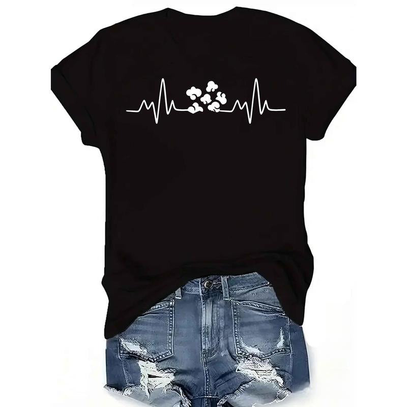 Women'WB shield FOG T-Shirt with Popcorn EKG Graphic Print