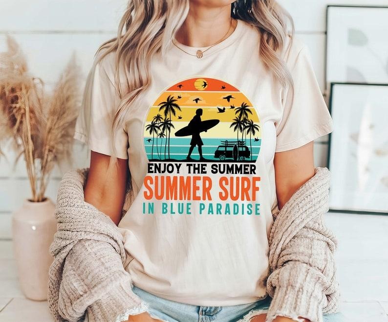 Summer Surf Tee, Enjoy Summer In Blue Paradise Shirt, Family Summer Trip T-Shirt, Camping Sweatshirt, Summer Vacay Tee,...