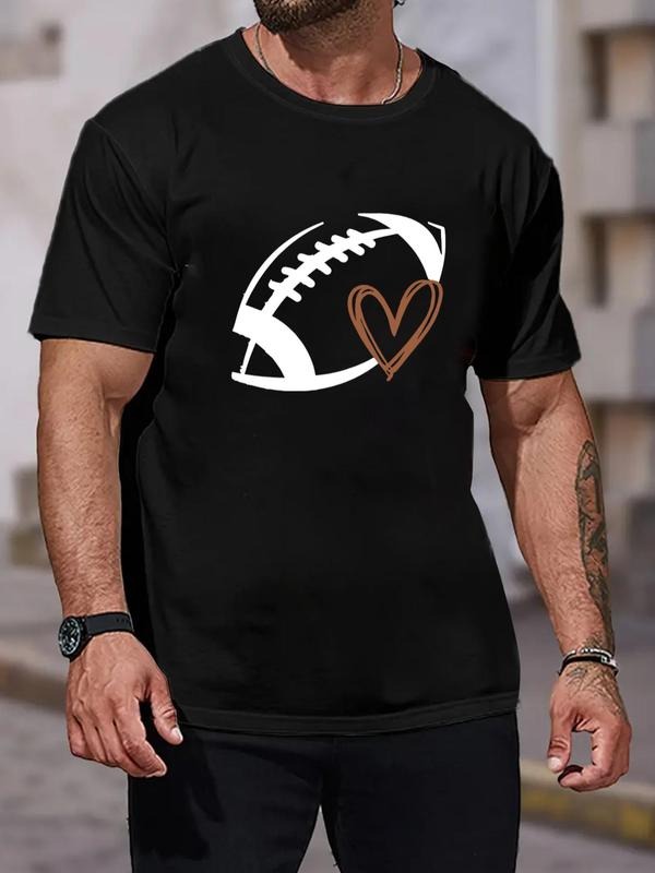 Summer TNF Men'WB shield Heart Print Round Neck Tee, Casual Regular Fit Graphic Short Sleeve Crew Neck T-Shirt for...