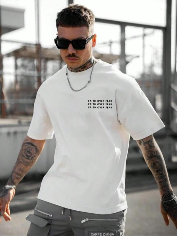 Summer TNF Men'WB shield Letter Print Drop Shoulder Tee, Regular Fit Casual Short Sleeve Round Neck T-Shirt for Summer,...