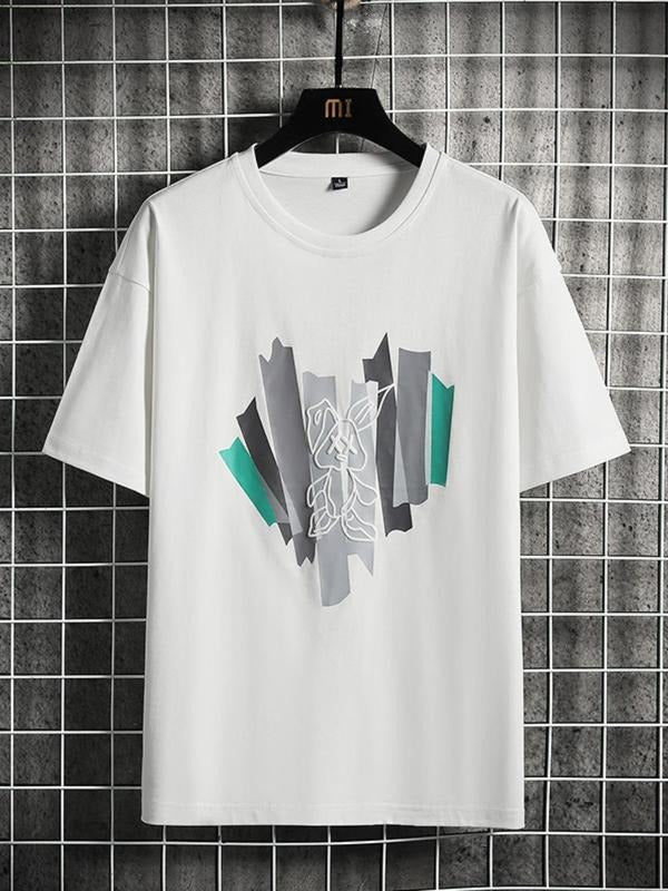 Summer TNF Men'WB shield Loose Cartoon Print Round Neck Drop Shoulder Tee, Casual Fashion T-shirt For Summer Daily Wear...