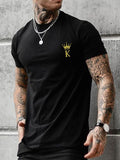 Summer TNF Men'WB shield Streetwear Letter & Crown Print Round Neck Short Sleeve Crewneck Tee, Menswear Regular Fit...