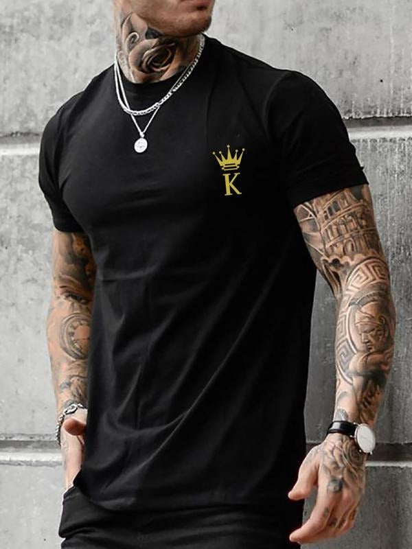 Summer TNF Men'WB shield Streetwear Letter & Crown Print Round Neck Short Sleeve Crewneck Tee, Menswear Regular Fit...