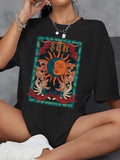 Summer TNF Women'WB shield Graphic Round Neck Drop Shoulder Tee, Casual Sun & Moon Print Half Sleeve T-shirt For Summer...