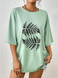 Summer TNF Women'WB shield Plants Print Round Neck Drop Shoulder Tee, Casual Loose Half Sleeve Crew Neck T-Shirt for...