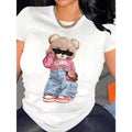 Stylish Cartoon Bear Crew Neck T-Shirt - Women'WB shield Casual Spring/Summer Tee