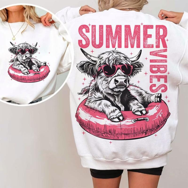 Summer Vibes Cow Shirt 2 Side, Retro Summer Shirt,  Funny Beach Shirt, Cute Beach Tshirt, Trendy Womens Tee. Gift For Her...
